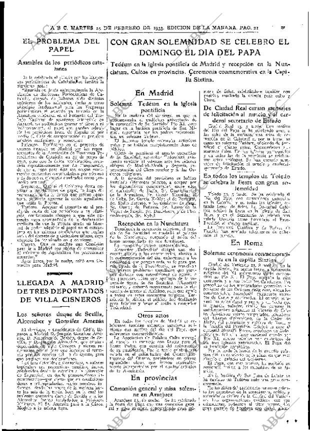 ABC MADRID 14-02-1933 página 21