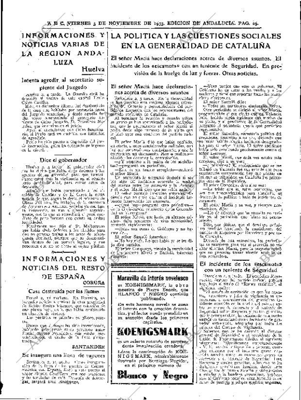 Periódico ABC SEVILLA 03111933,portada Archivo ABC