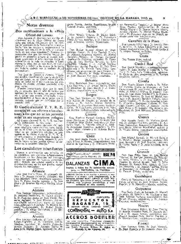 ABC MADRID 22-11-1933 página 20
