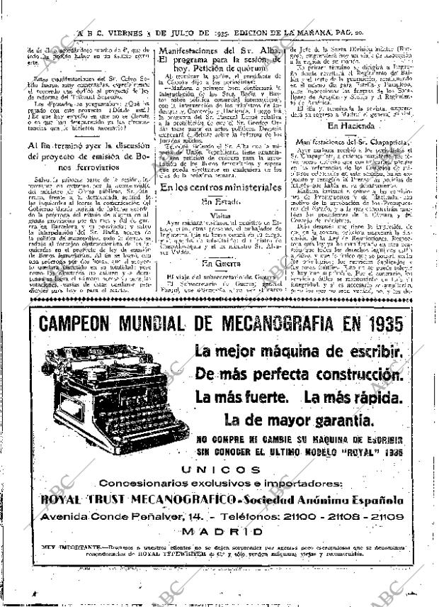 ABC MADRID 05-07-1935 página 20
