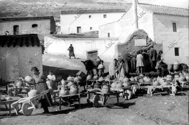 Las Mujeres de un pueblo del sector del Tajo, Recogiendo, con sus Carritos...