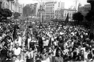 Vista de la plaza de Emilio Castelar, en Valencia, durante una manifestación de...