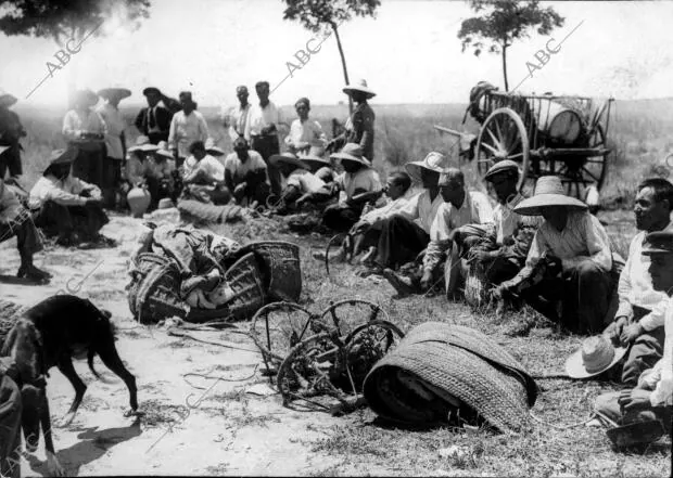 Campesinos en un momento de descanso, tras haber terminado su labor diaria