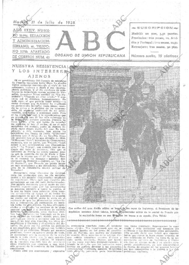ABC MADRID 31-07-1938 página 1