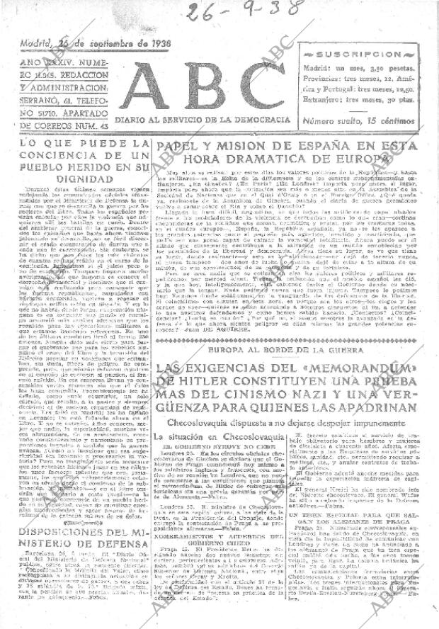 ABC MADRID 26-09-1938 página 1