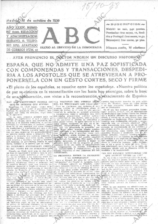 ABC MADRID 15-10-1938 página 1