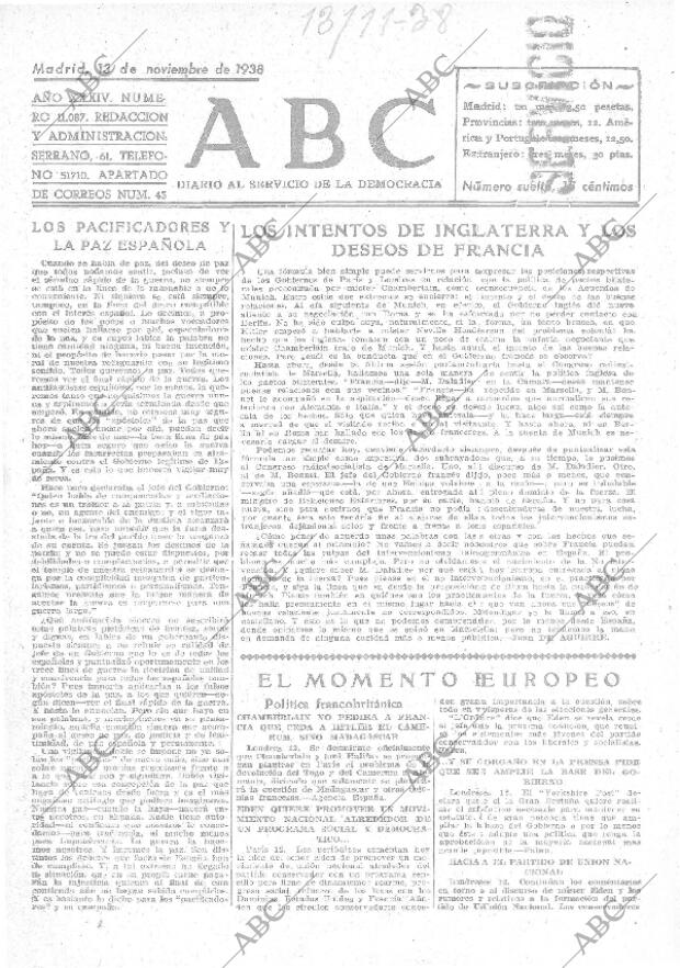 ABC MADRID 13-11-1938 página 1