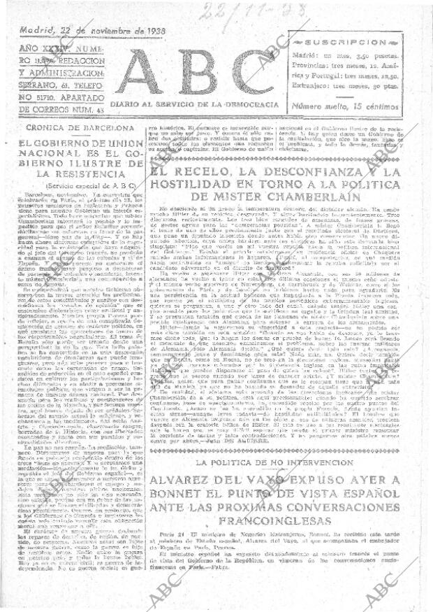 ABC MADRID 22-11-1938 página 1