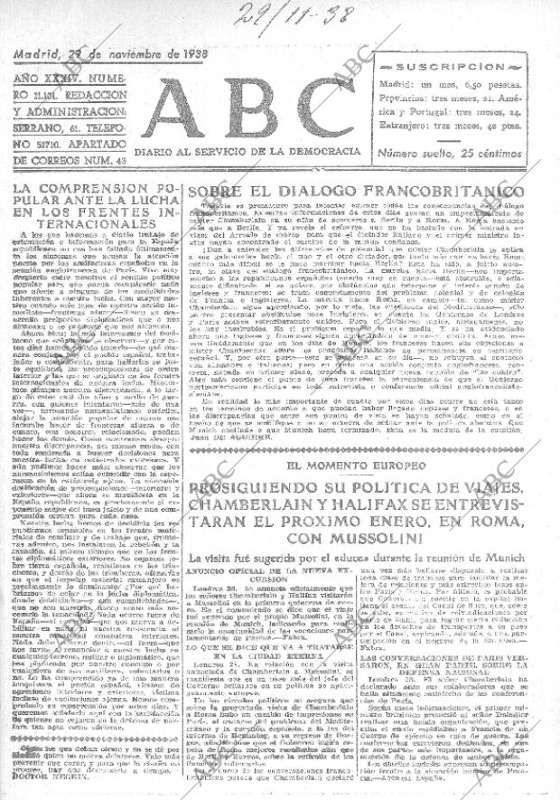 ABC MADRID 29-11-1938 página 1