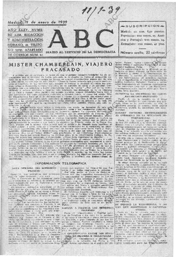 ABC MADRID 11-01-1939 página 1