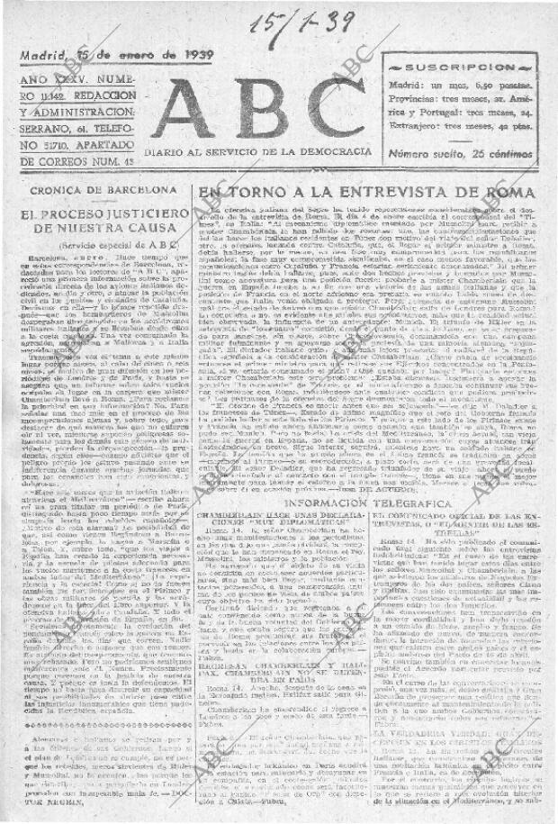 ABC MADRID 15-01-1939 página 1