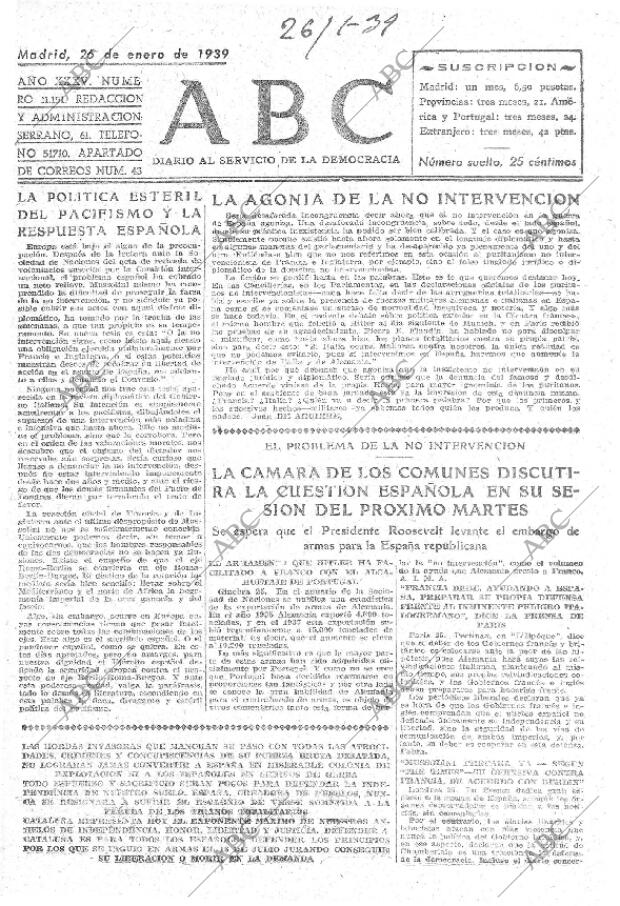 ABC MADRID 26-01-1939 página 1
