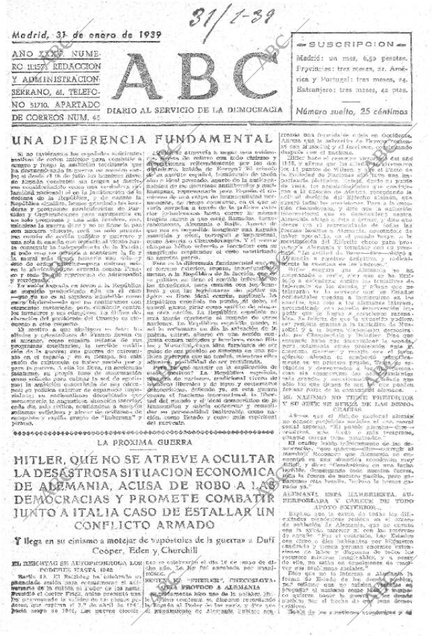 ABC MADRID 31-01-1939 página 1