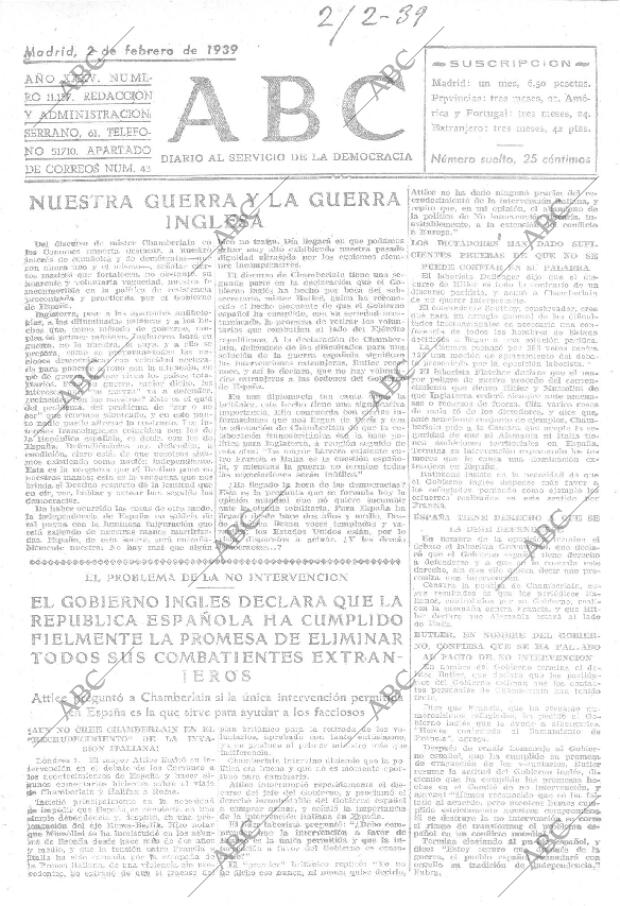 ABC MADRID 02-02-1939 página 1