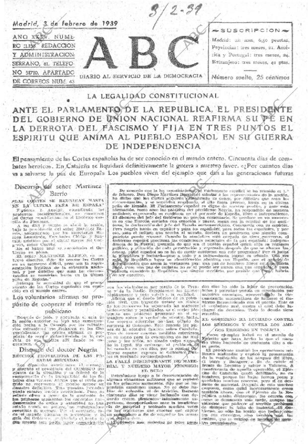 ABC MADRID 03-02-1939 página 1