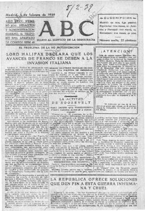 ABC MADRID 05-02-1939 página 1