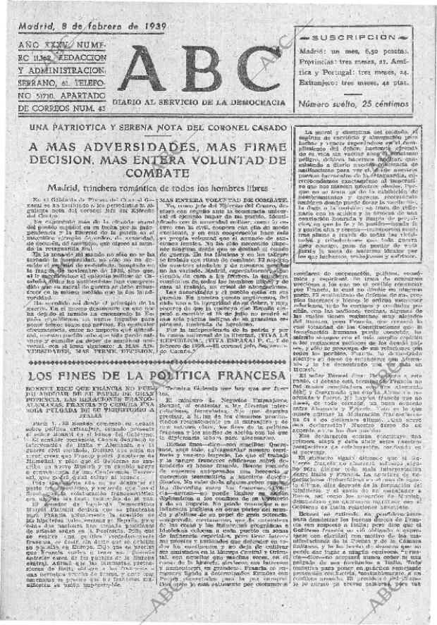 ABC MADRID 08-02-1939 página 1