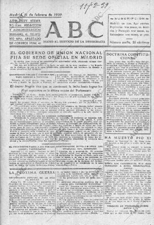 ABC MADRID 11-02-1939 página 1