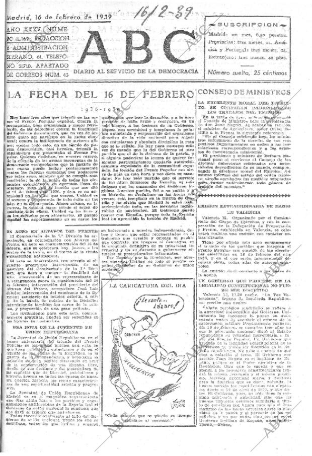 ABC MADRID 16-02-1939 página 1