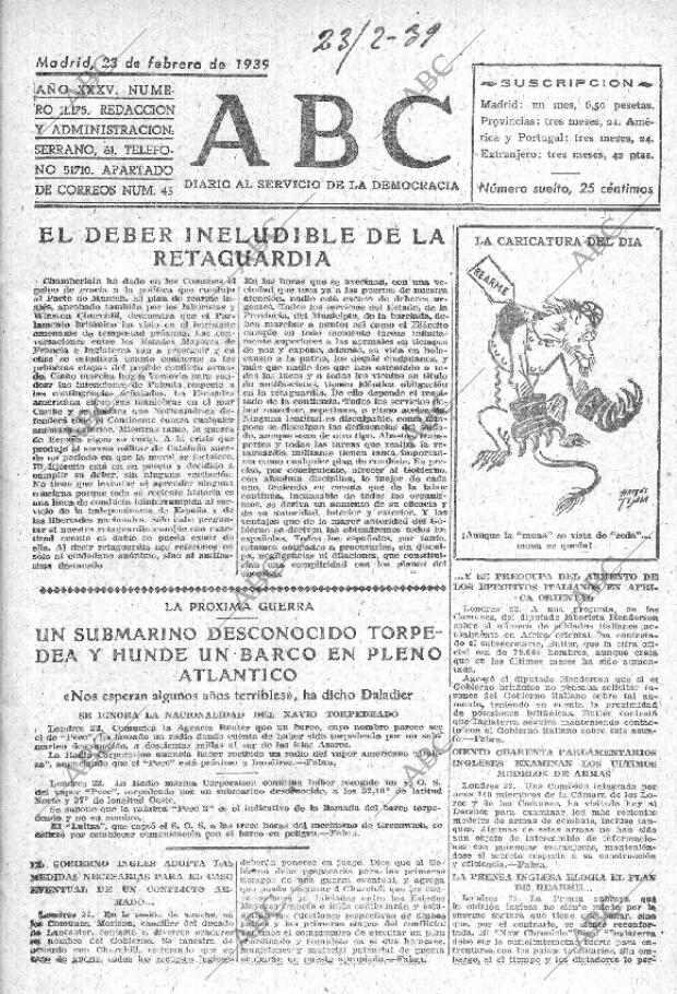 ABC MADRID 23-02-1939 página 1
