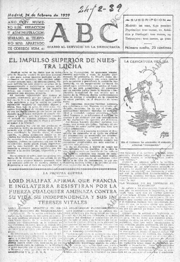 ABC MADRID 24-02-1939 página 1