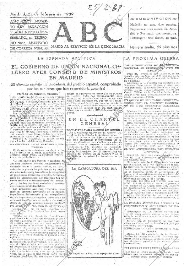 ABC MADRID 25-02-1939 página 1