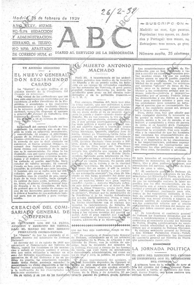 ABC MADRID 26-02-1939 página 1