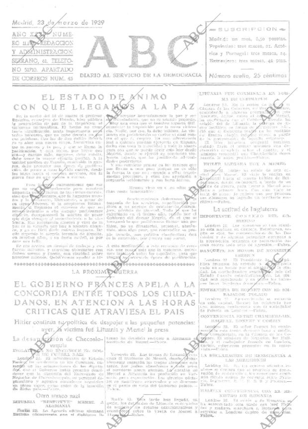 ABC MADRID 23-03-1939 página 1