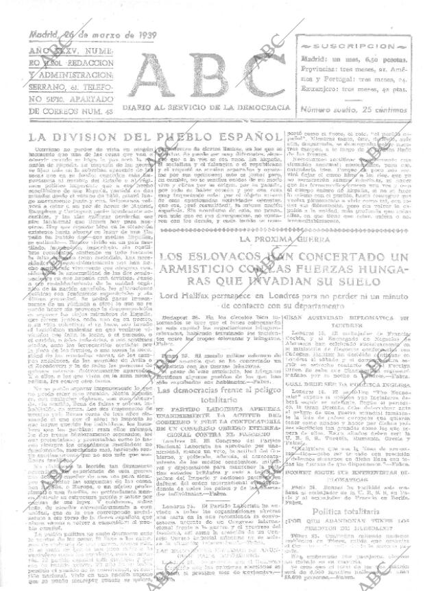 ABC MADRID 26-03-1939 página 1
