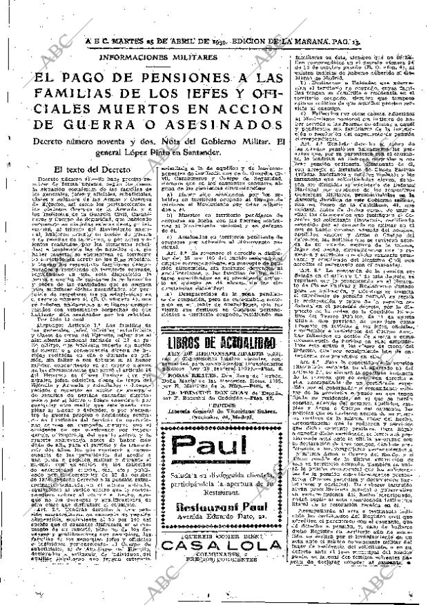 ABC MADRID 25-04-1939 página 13