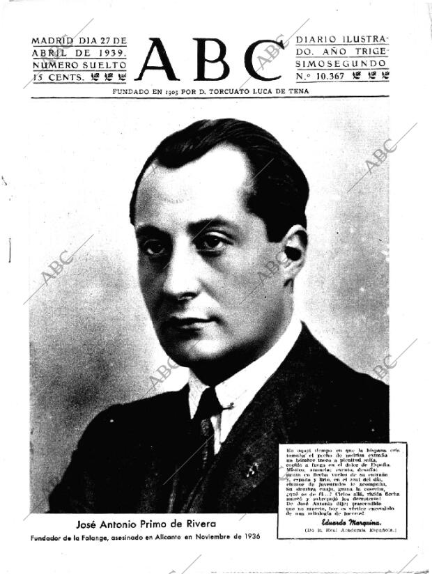 ABC MADRID 27-04-1939 página 1
