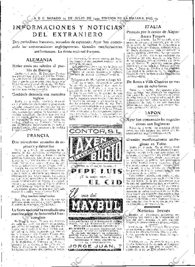 ABC MADRID 15-07-1939 página 15