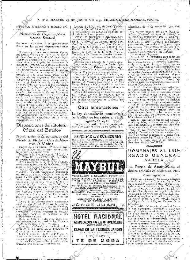 ABC MADRID 25-07-1939 página 14