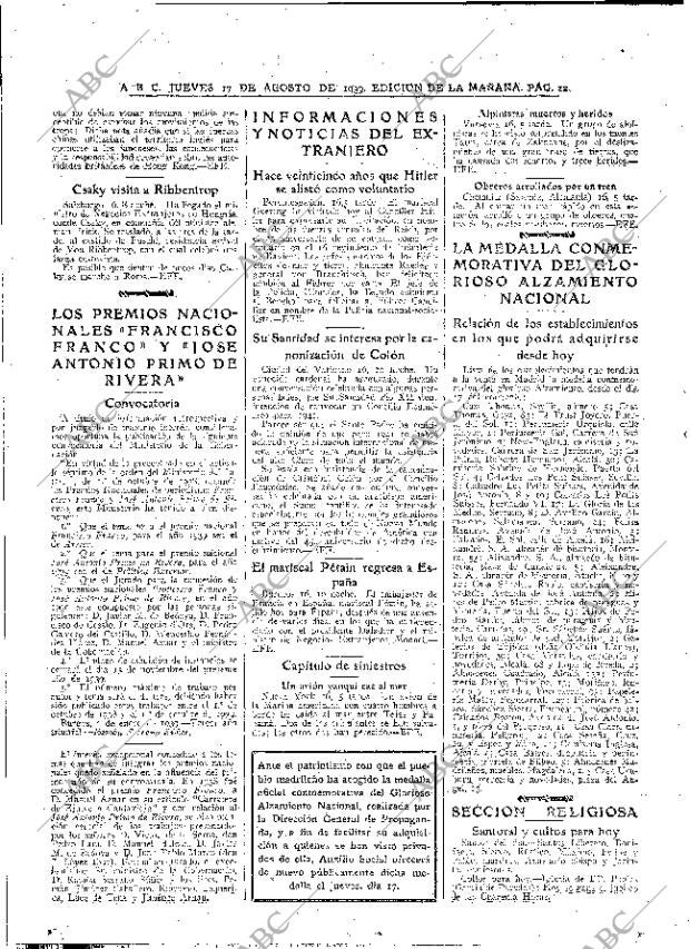 ABC MADRID 17-08-1939 página 12