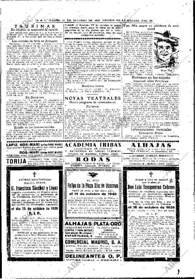 Periódico ABC MADRID 15101940,portada Archivo ABC
