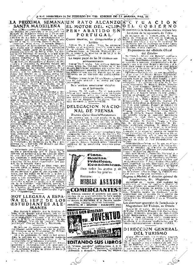 Periodico Abc Madrid 24 02 1943 Portada Archivo Abc