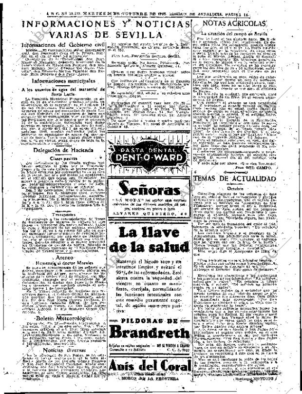 Periodico Abc Sevilla 30 10 1945 Portada Archivo Abc