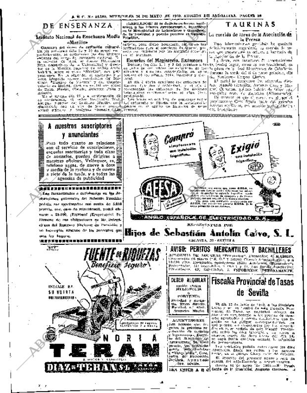 Periodico Abc Sevilla 24 05 1950 Portada Archivo Abc