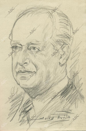 Retrato en dibujo de Julio Casares, Consejero de la Real Academia Española de la...