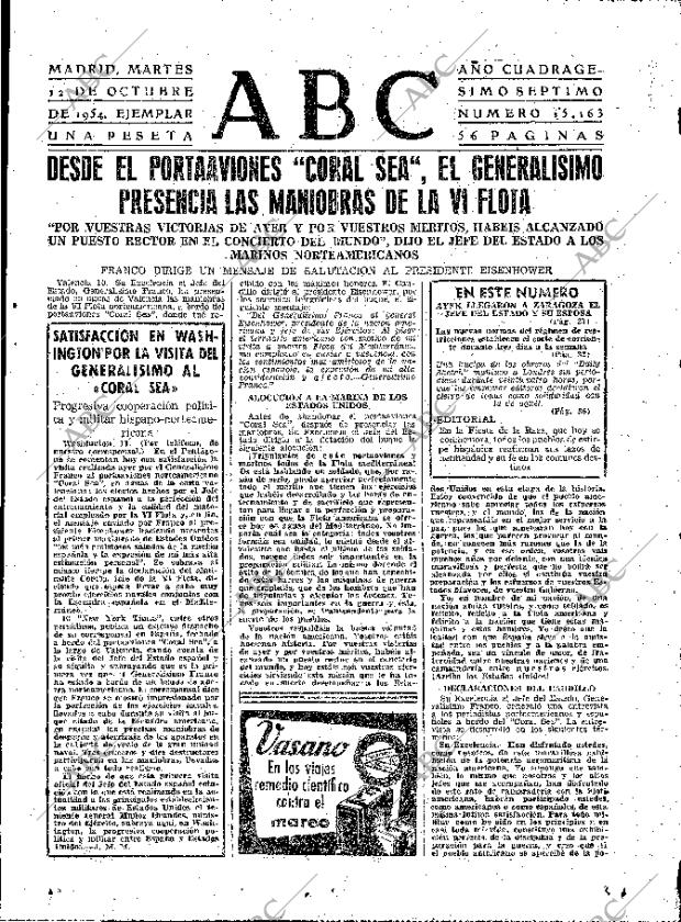 Periodico Abc Madrid 12 10 1954 Portada Archivo Abc