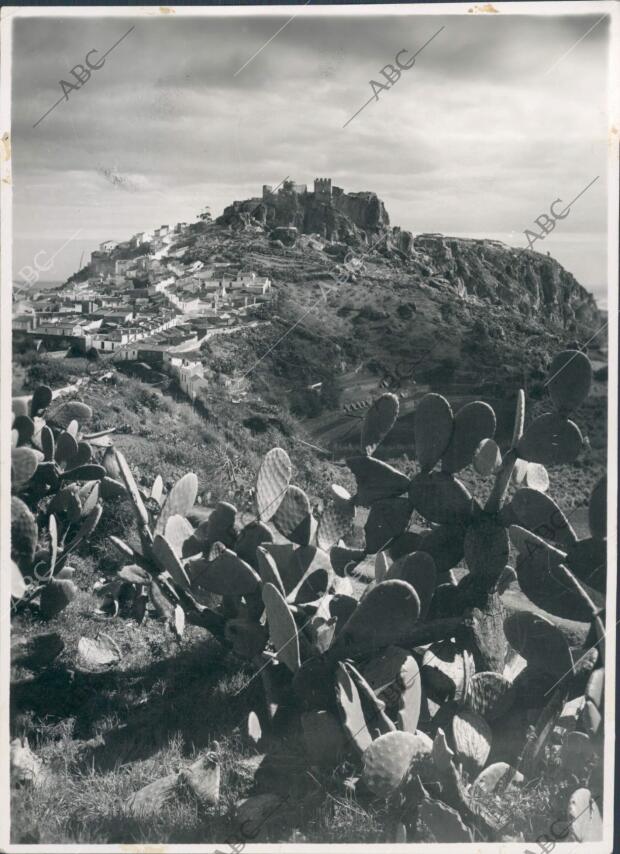 Vista de Salobreña (Granada), con su castillo al Fondo, con Chumberas en primer...