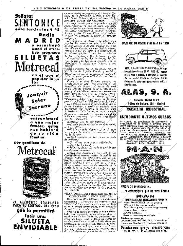 ABC MADRID 11-04-1962 página 62