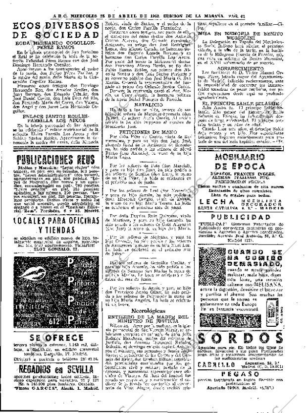 ABC MADRID 25-04-1962 página 62