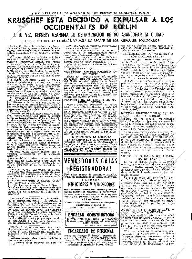 ABC MADRID 31-08-1962 página 21