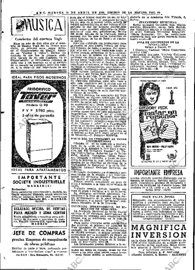 ABC MADRID 14-04-1964 página 64