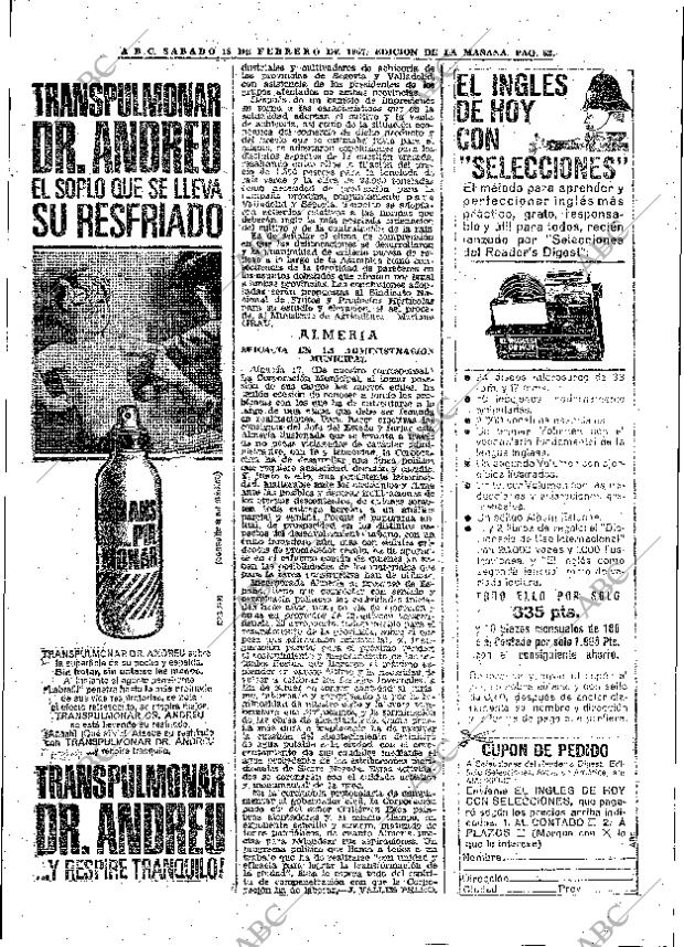 ABC MADRID 18-02-1967 página 62