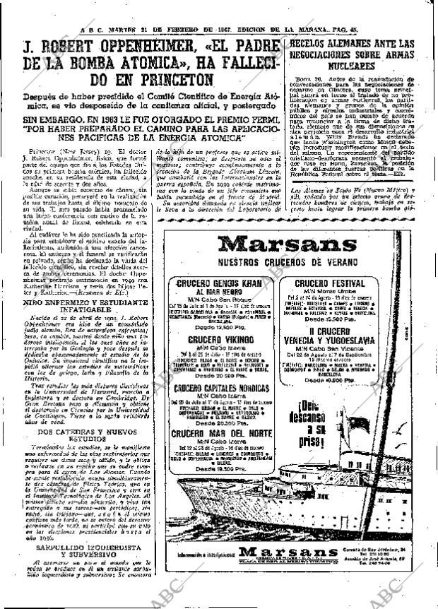 ABC MADRID 21-02-1967 página 45