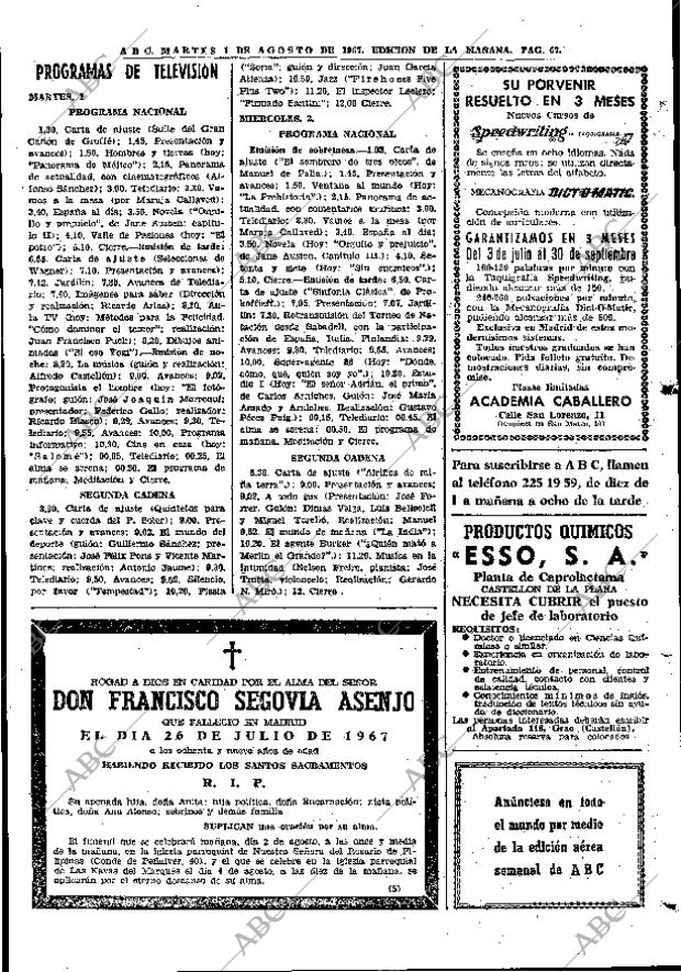 ABC MADRID 01-08-1967 página 67