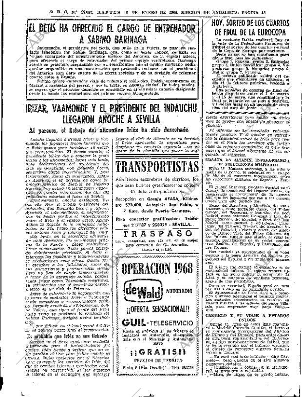 ABC SEVILLA 16-01-1968 página 43