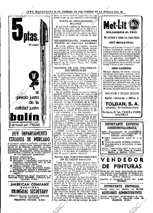 ABC MADRID 14-02-1968 página 48